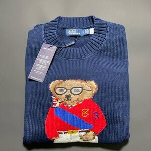 Polo Ralph Lauren Bear Sweater Women’s Size Medium Navy Blue